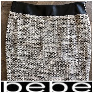 ‼️BEBE Tweed w/Leather Trim Skirt